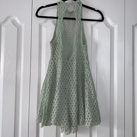 Urban Outfitters Silence Noise Romper Women S Lace Green Sheer High Neck Preppy - Picture 3 of 13